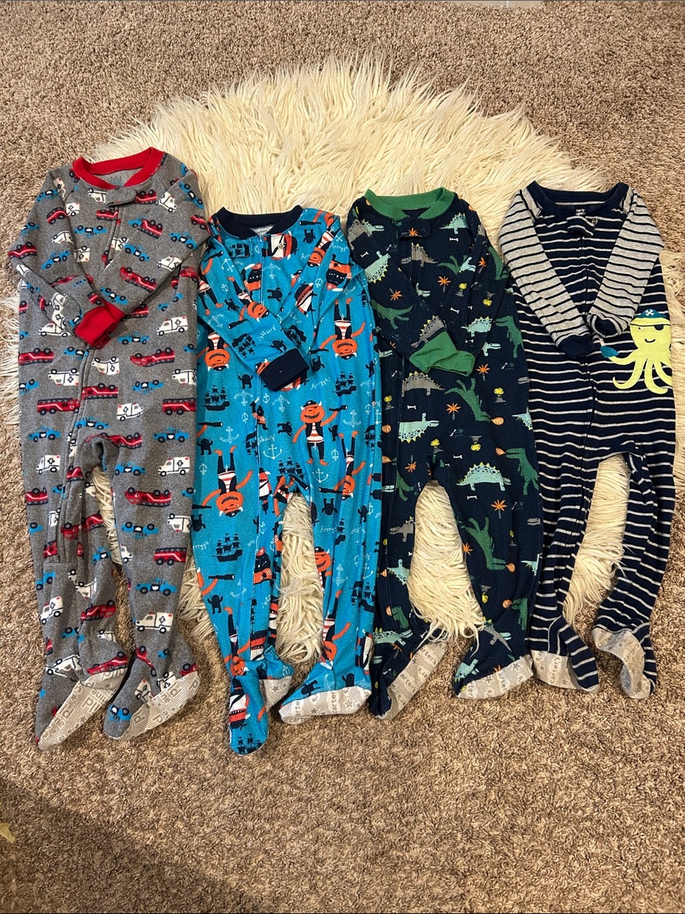 Carter’s set of 4 footed one piece pajamas, 3-18 months, 1-24 month